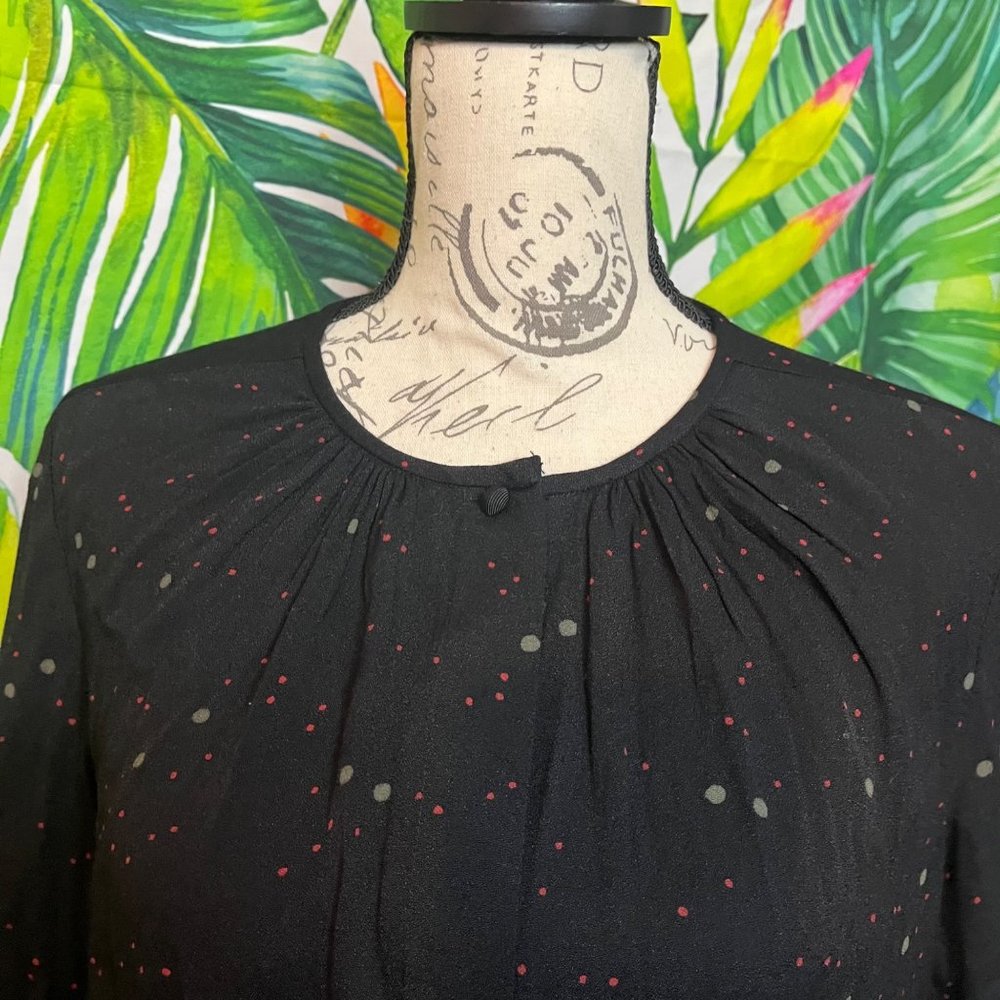 Noa Noa Medium/38 Navy Blue Abstract Dotted Button Slit Sleeve Office Blouse